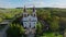 aerial view on old baroque temple or catholic church in countryside
