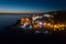 Aerial view of the old city of Ulcinj at night - the southernmost city of the Montenegro.