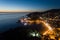 Aerial view of the old city of Ulcinj at night - the southernmost city of the Montenegro.