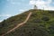 Aerial view of old deserted windmill near Silves, Portugal