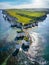 Aerial view of the Old Harry Rocks in Dorset, England