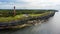 aerial view of old lighthouse on beautiful limestone cliff in Pakri, Estonia