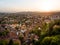 Aerial view of old medieval city center of Ljubljana, capital of Slovenia.