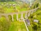 Aerial view of old railway stone viaduct