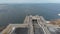 Aerial view of an old Soviet sports and cultural complex Linnahall in Tallinn, Estonia. Stock. Flying over small