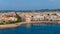 Aerial view of the old town of Alghero in Sardinia. Photo taken with a drone on a sunny day. Panoramic view of the old town and