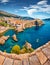 Aerial view of Old Town from Fort Bokar. Picturesque morning cityscape of Dubrovnik.