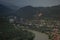 Aerial view on old town Mtskheta and confluence of the rivers Kura and Aragvi