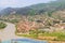 Aerial view on old town Mtskheta and confluence of the rivers Kura and Aragvi in Georgia