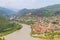 Aerial view on old town Mtskheta and confluence of the rivers Kura and Aragvi in Georgia