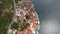 Aerial view of the old town Perast, blue sea and mountains, Montenegro. Dalmatian Coast of Adriatic Sea, Europe