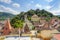 Aerial view of old town Sighisoara, Romania