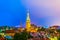 Aerial view of the old town of Tallin dominated by Saint Olaf church during night, estonia....IMAGE