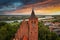 Aerial view of the old town with the Teutonic castle and the church in Nowe by the Vistula river. Poland