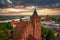 Aerial view of the old town with the Teutonic castle and the church in Nowe by the Vistula river. Poland