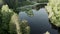 Aerial view of old wooden fisherman house on the lake.