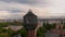 Aerial view of old wooden water tower in small European city