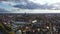 Aerial view of Olomouc cityscape overlooking Gothic spire of Saint Wenceslas Cathedral on sunny autumn day, Moravia