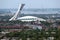 Aerial view of The Olympic Stadium & Montreal city in Quebec, Canada.