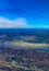 Aerial view of Omaha Eppley airport runways with surrounding rivers and farmland