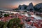 Aerial View on Omis and Cetina River Gorge in the Evening