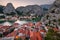 Aerial View on Omis and Cetina River Gorge in the Evening