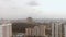 Aerial view of one of the districts of Moscow, cloudy and foggy weather. Urban cityscape from quadrocopter