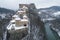 Aerial view of Orava Castle in winter, Slovakia