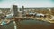Aerial view of Orlando skyline along city lake on a sunny day, F