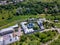 Aerial view of the Orthodox Christian monastery in the city of Slatina, Romania