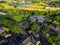 Aerial view of Otley town center market town in West Yorkshire