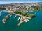 Aerial view of Ouchy waterfront in Lausanne, Switzerland