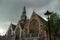 Aerial view of Oude Kerk cathedral building facade in Amsterdam