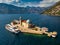 Aerial view of Our Lady of the Rocks Island in the Bay of Kotor, Perast, Montenegro