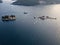 Aerial view of Our Lady of the Rocks and Sveti Dorde, the two islets off the coast of Perast in the Bay of Kotor, Montenegro.