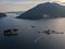 Aerial view of Our Lady of the Rocks and Sveti Dorde, the two islets off the coast of Perast in the Bay of Kotor, Montenegro.