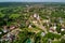 Aerial view of the outskirts of the town of Maloyaroslavets. Chernoostrovsky women`s monastery and an ancient settlement in the
