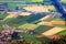 Aerial view over agricultural fields