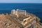 Aerial view over the ancient Temple of Poseidon at Cape Sounio, Attica, Greece