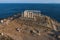 Aerial view over the ancient Temple of Poseidon at Cape Sounio, Attica, Greece