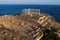 Aerial view over the ancient Temple of Poseidon at Cape Sounio, Attica, Greece