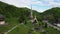 Aerial view over Barsana Monastery, Maramures - Romania. Wooden church UNESCO world heritage site
