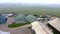 Aerial view over biogas production plant. Obtaining biogas biomethane.