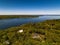 Aerial view over the calm waters in Oyster Bay near Lloyd Harbor, New York on a sunny day