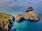 Aerial view over Carrick-A-Rede Rope Bridge in North Ireland