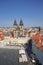 Aerial view over Church of Our Lady before Tyn at Old Town square in Prague,