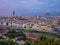 Aerial view over the city of Florence in Tuscany in the evening