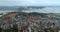 Aerial view over city and park with Bai Tho karst mountain Ha long bay. Halong City, Vietnam