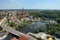 Aerial view over cityscape of Rathenow with its Havel river and