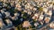 Aerial view over coast of Liguria, beach in Quarto dei Mille by Genova, Italy